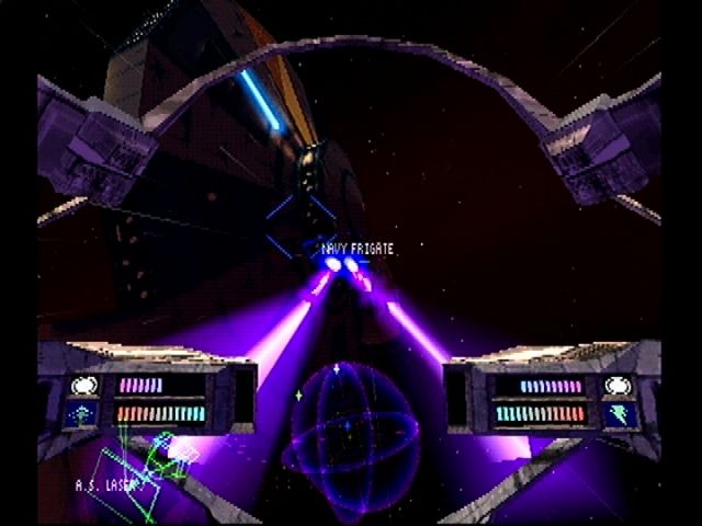 Colony Wars (PlayStation) screenshot: Taking on a Navy frigate. They only get bigger...
