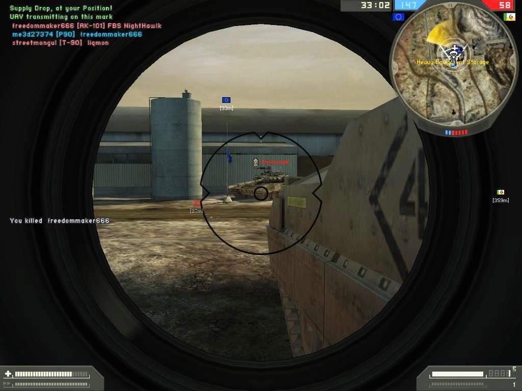 Battlefield 2: Booster Pack - Euro Force (Windows) screenshot: TarabaQuarry-Taking SRAW shot at enemy MEC tank