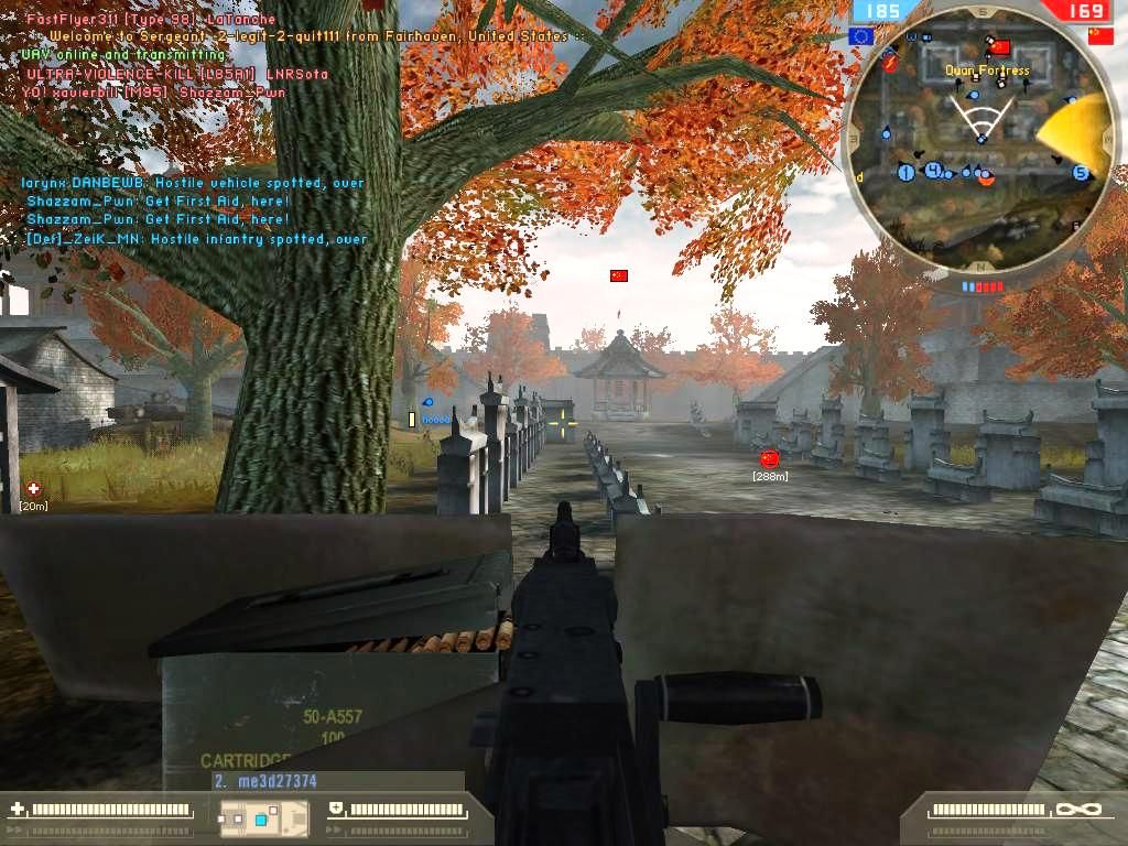 Battlefield 2: Booster Pack - Euro Force (Windows) screenshot: GreatWall-Covering flag with 50 cal HMMWV