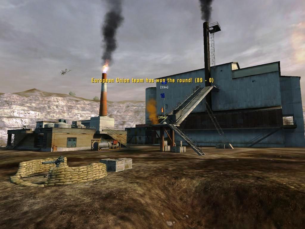 Battlefield 2: Booster Pack - Euro Force (Windows) screenshot: TarabaQuarry-Battle is over - parting shot (MEC Mig-29 drifts into quarry view)