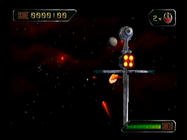 Star Wars: Rebel Assault II - The Hidden Empire (PlayStation) screenshot: Ships are now made of polygons, unlike the first <moby game="Rebel Assault">Rebel Assault</moby>.