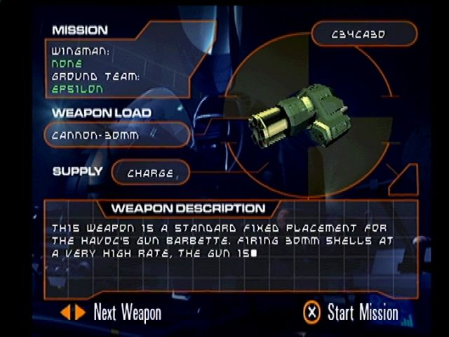 G-Police (PlayStation) screenshot: Loadout screen.