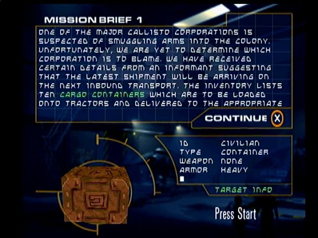 G-Police (PlayStation) screenshot: Mission briefing.