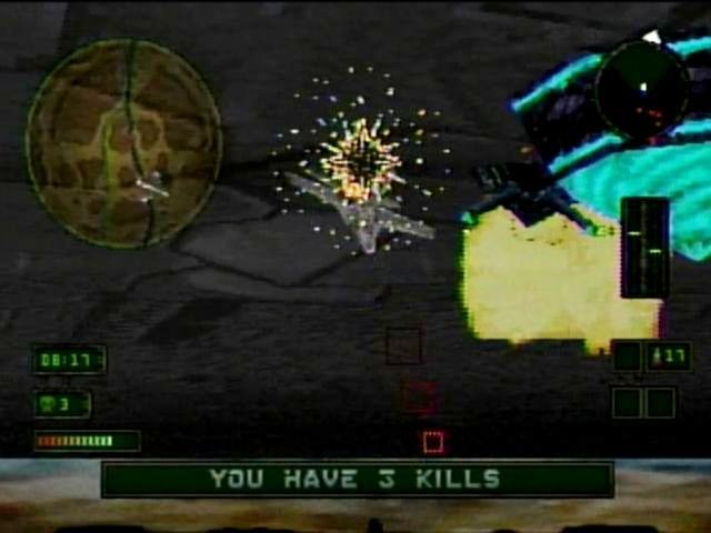 Independence Day (SEGA Saturn) screenshot: Taking hits but destroyed 2nd turret protecting generator