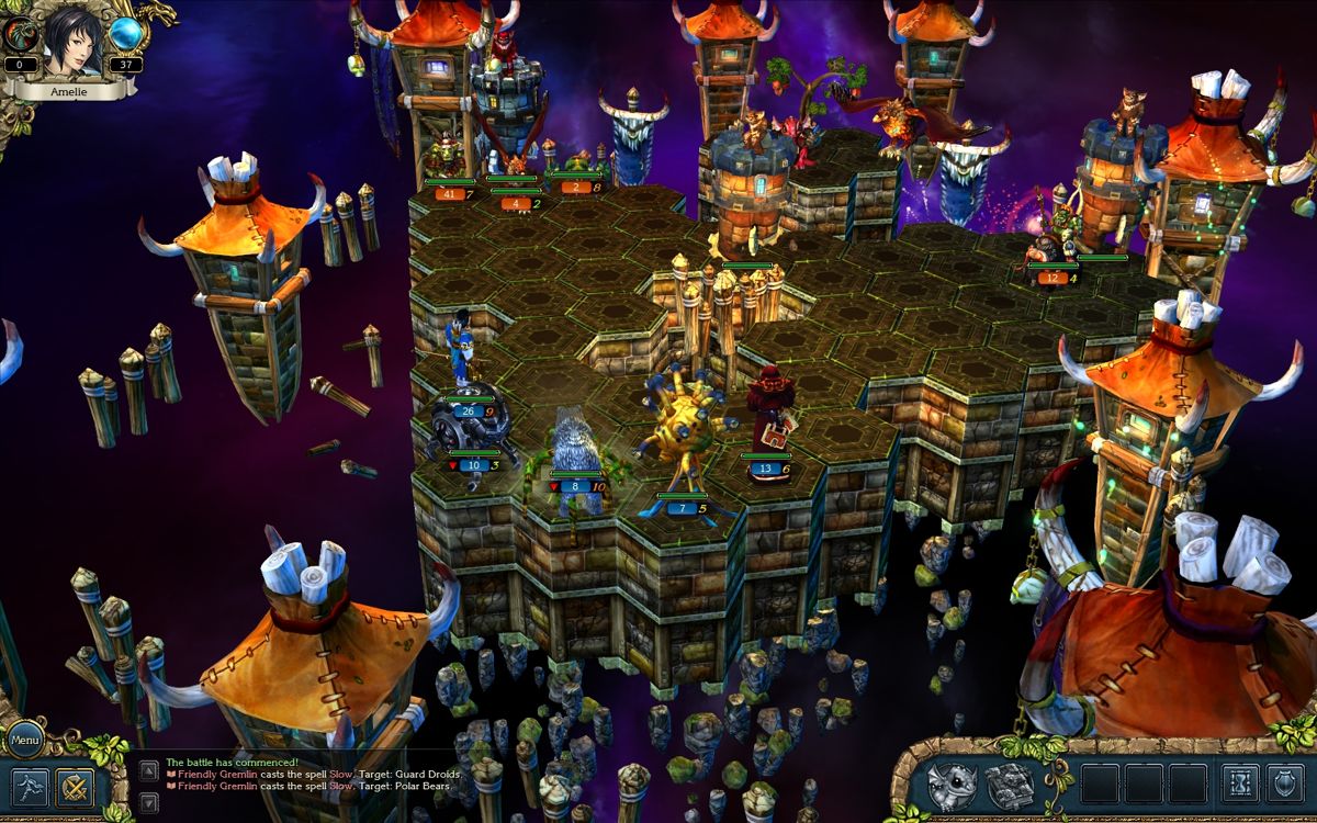 King's Bounty: Armored Princess (Windows) screenshot: This battle takes place inside a barbarian axe.