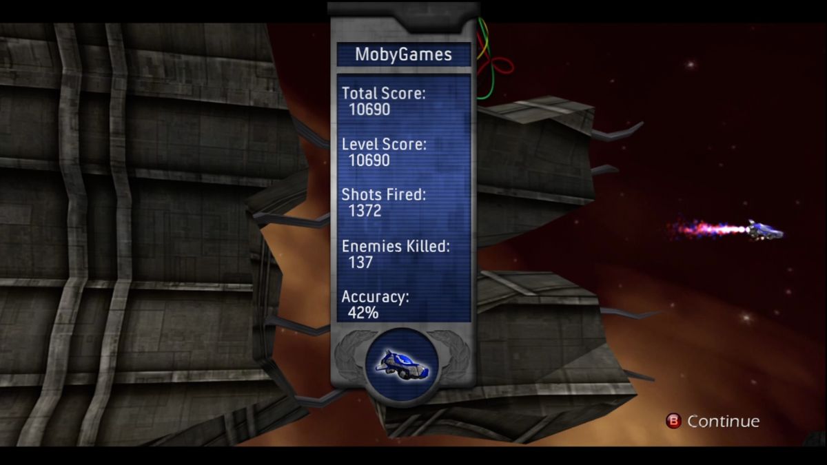 Aegis Wing (Xbox 360) screenshot: End of level stats screen.