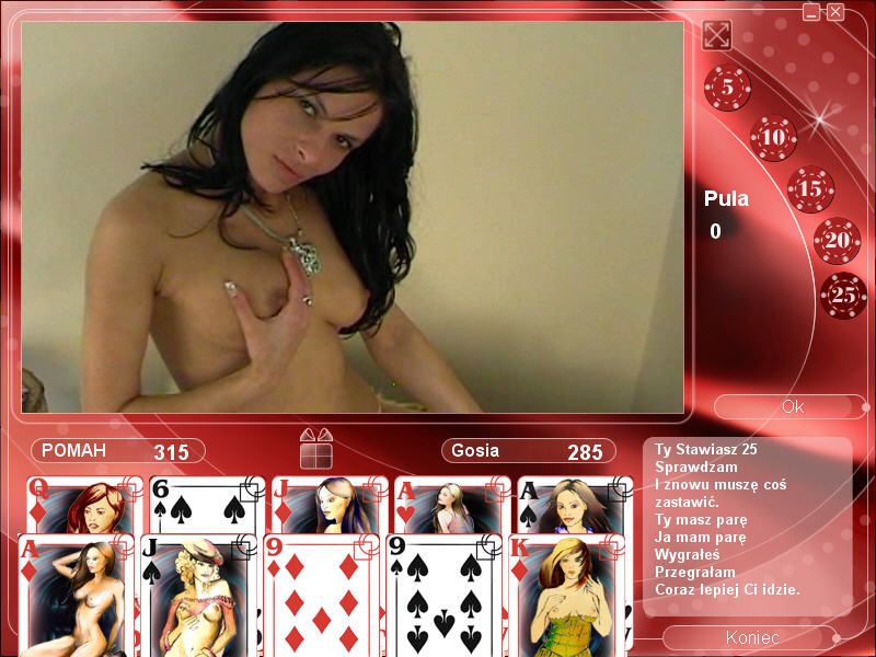 Strip Poker Exclusive 2 (Windows) screenshot: Nicky is playing with her breast (in Polish)