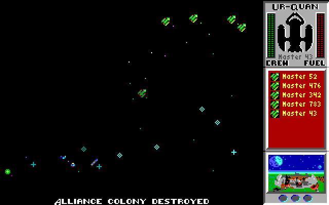 Star Control (DOS) screenshot: Strategic combat in deep space (MCGA/VGA)