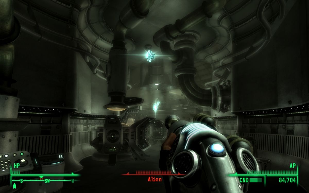 Fallout 3: Mothership Zeta (Windows) screenshot: Trading alien disruptor fire.
