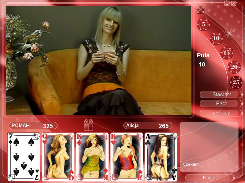 Strip Poker Exclusive 2 (Windows) screenshot: Playing with Alice (in Polish)