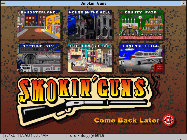 Smokin' Guns: Shooting Gallery (Windows 3.x) screenshot: Selecting the scene