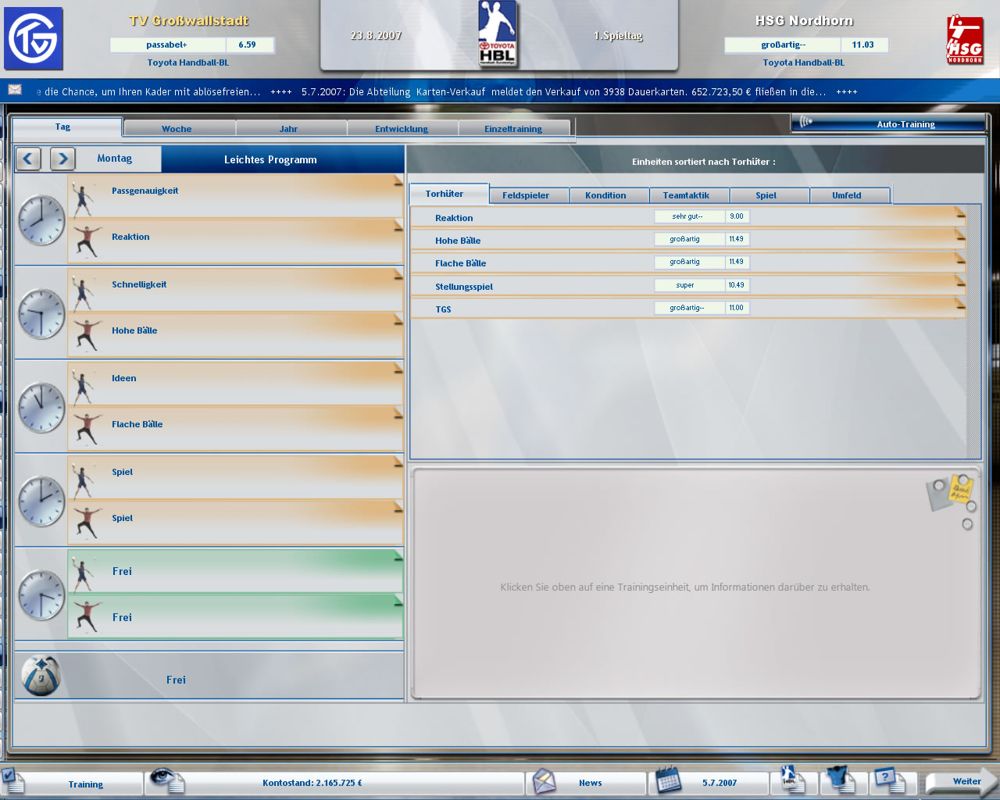 Heimspiel: Handballmanager 2008 (Windows) screenshot: The training (demo version)
