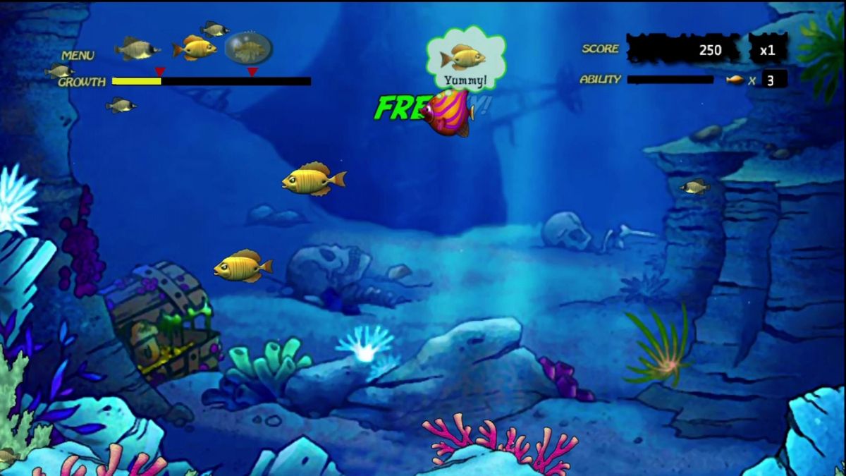 Feeding Frenzy (Xbox 360) screenshot: You grow as you eat, allowing you to eat larger fish.