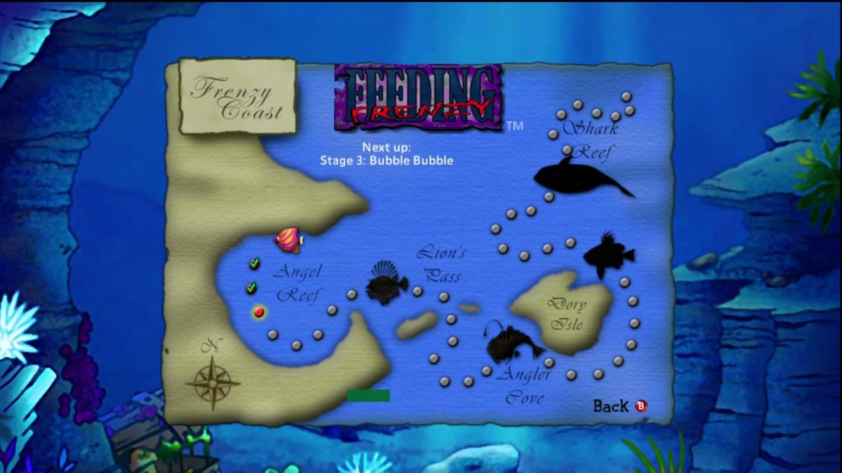 Feeding Frenzy (Xbox 360) screenshot: The game takes you through a linear campaign of sorts.