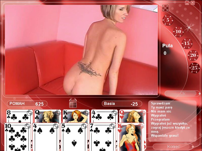 Strip Poker Exclusive 2 (Windows) screenshot: Basia is undressed (in Polish)