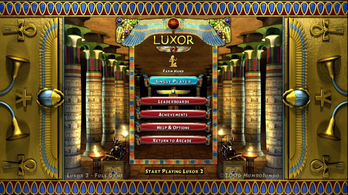 Luxor 2 (Xbox 360) screenshot: Main menu.