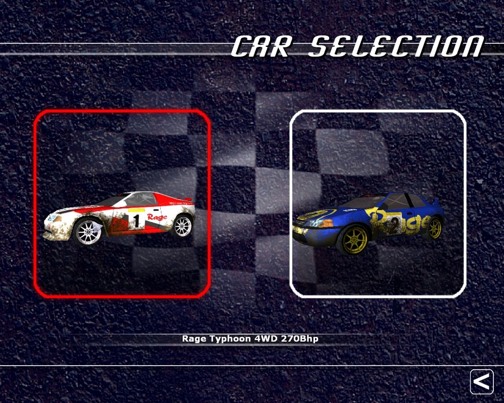 Rage Rally (Windows) screenshot: Two cars to choose from