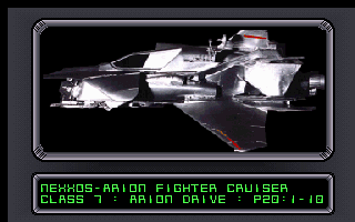 CyberGenic Ranger: Secret of the Seventh Planet (DOS) screenshot: Nexxos-Arion Fighter Cruiser