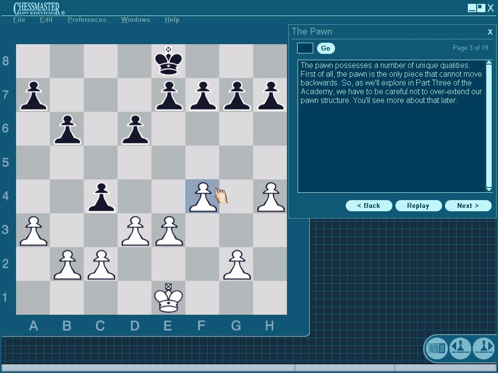 Chessmaster 10th Edition (Windows) screenshot: Learning in the Academy is done best with classic 2D board