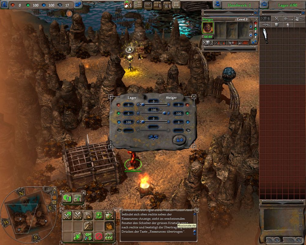 Stranger (Windows) screenshot: Distribute the magic crystals; to the right is the group inventory (demo version)