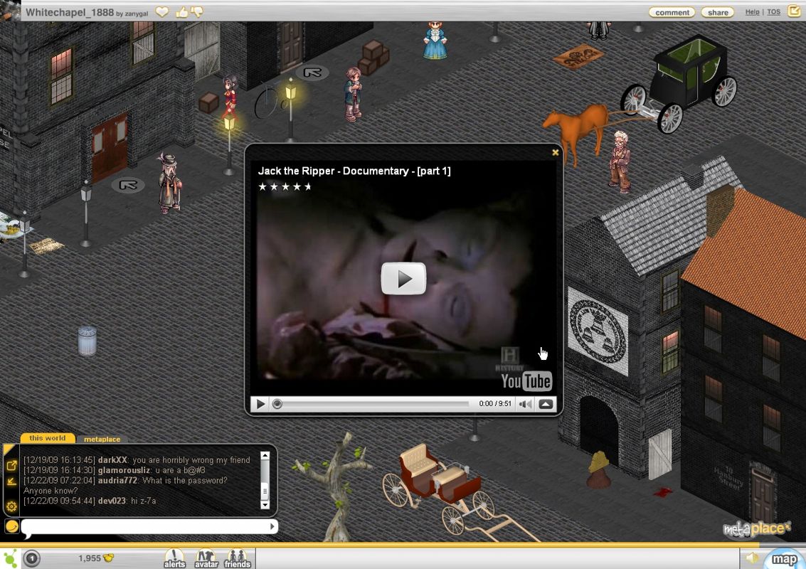 Metaplace (Browser) screenshot: Yippieh, I unveiled a Youtube video.