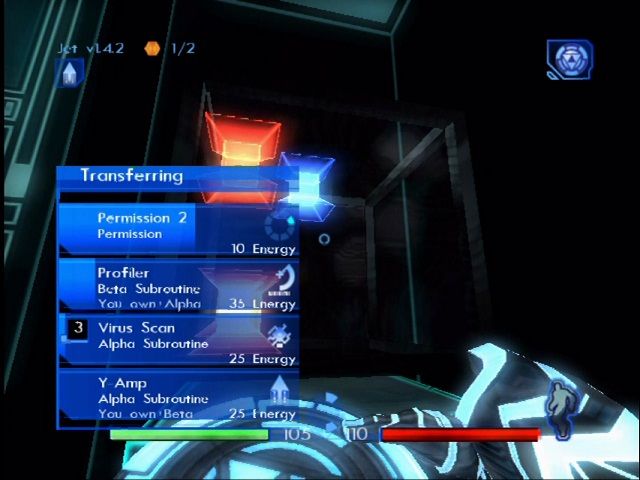 Tron 2.0 (Xbox) screenshot: "Archive bins" have important items and programs to be downloaded.