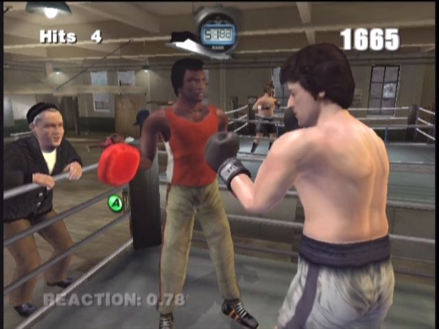 Rocky (Xbox) screenshot: Playing the mitts training minigame.