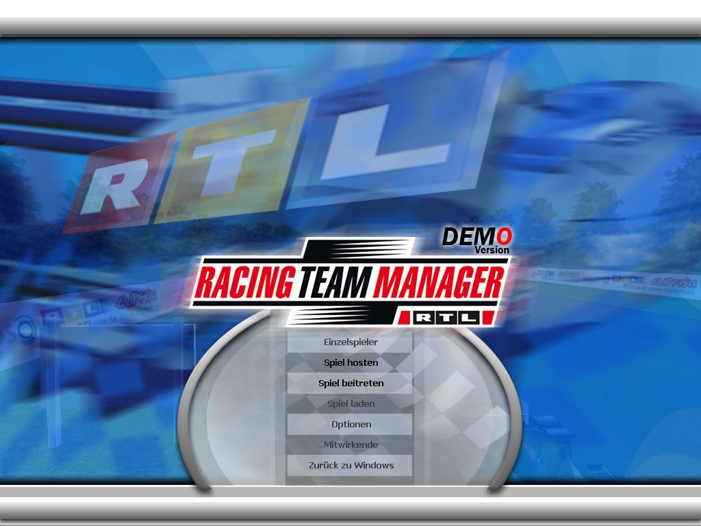 RTL Racing Team Manager (Windows) screenshot: Main menu (demo version)