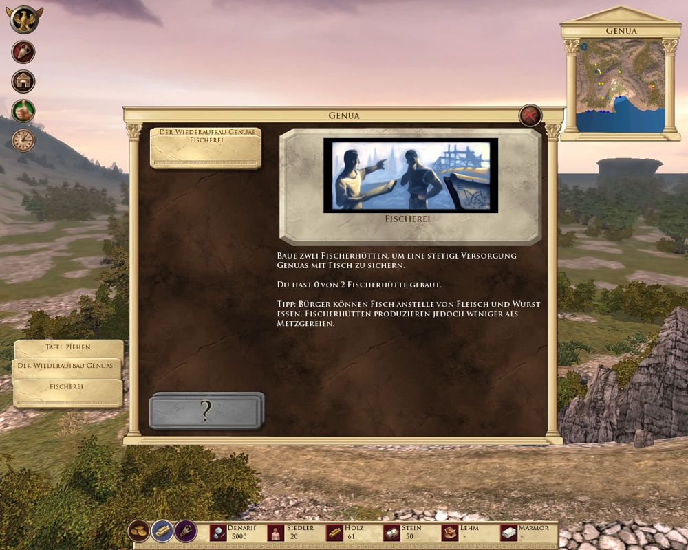 Imperium Romanum (Windows) screenshot: An example of the mission cards (demo version)
