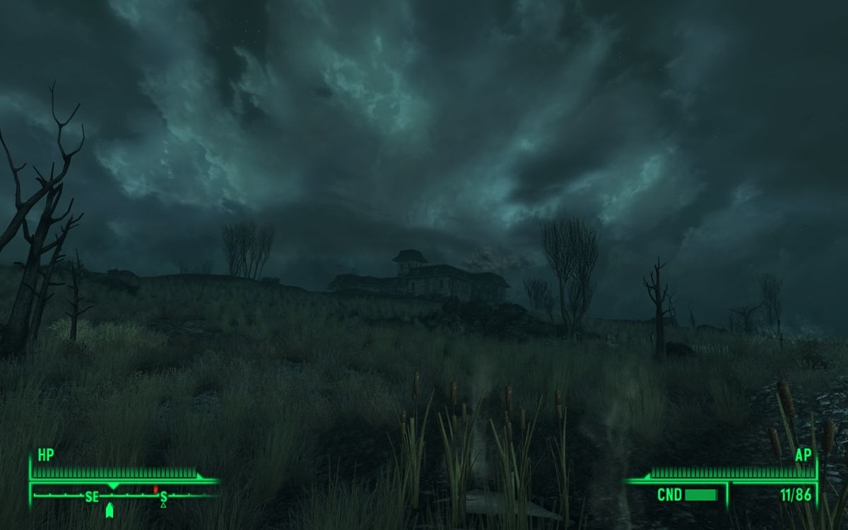 Fallout 3: Point Lookout (Windows) screenshot: Making our way through bubbling tar pits.