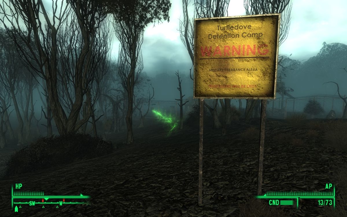 Fallout 3: Point Lookout (Windows) screenshot: This antiquated detention camp still has active defenses!