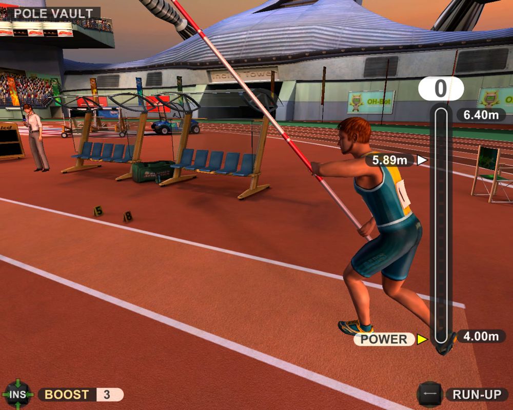 Summer Athletics: The Ultimate Challenge (Windows) screenshot: The athlete starts his jump... (demo version)