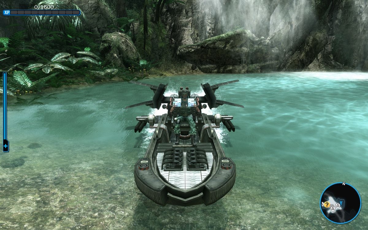 James Cameron's Avatar: The Game (Windows) screenshot: Driving a boat with weapons - always fun.