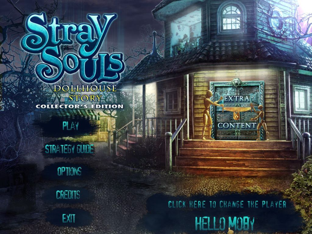 Stray Souls: Dollhouse Story (Collectors Edition) (Windows) screenshot: The game's main menu showing the strategy guide and the bonus content