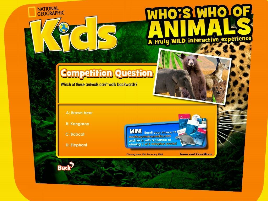 Who's Who Of Animals: A Truly Wild Interactive Experience (Windows) screenshot: This is the competition with a real prize, a London Zoo animal adoption pack. It's a single question and the answer has to be e-mailed.