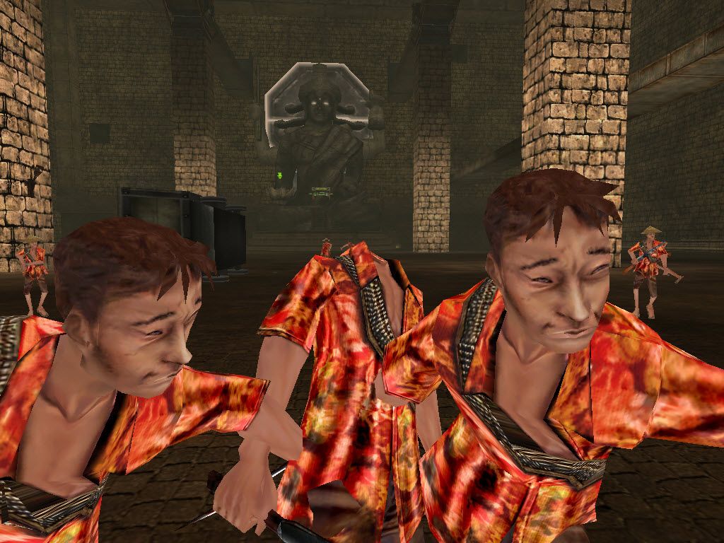 Nitro Family (Windows) screenshot: Villagers go crazy in the Temple