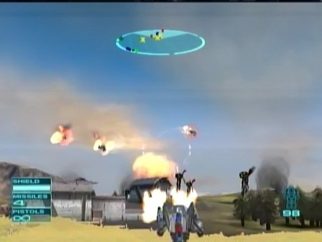 Gun Metal (Xbox) screenshot: Taking out the last three with another 3-pack of missiles shot.