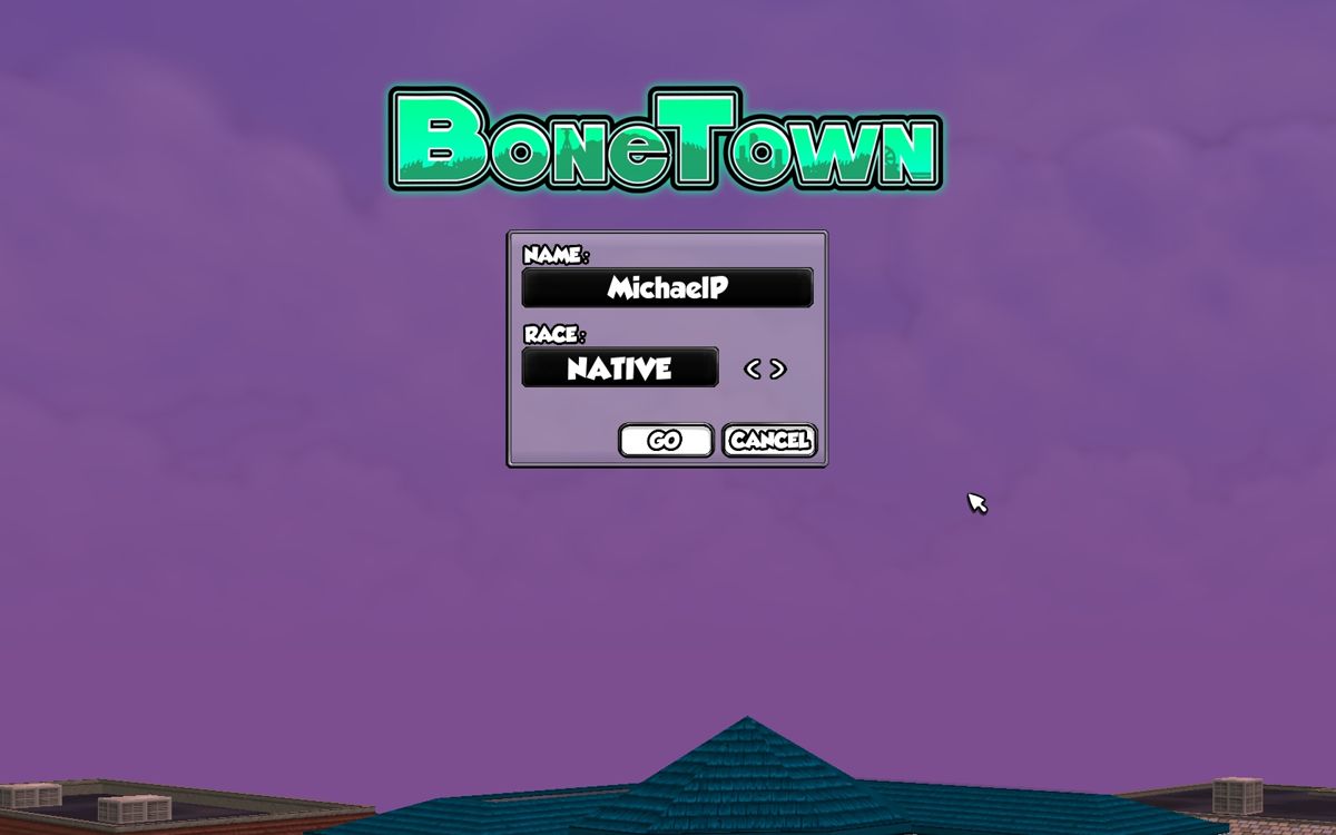BoneTown (Windows) screenshot: The only character configuration option is the race