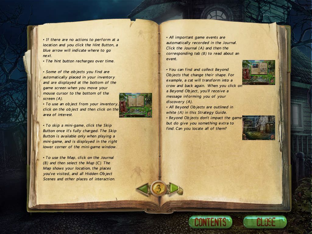 Stray Souls: Dollhouse Story (Collectors Edition) (Windows) screenshot: A Page from the strategy guide. This guide shows all the action points, hot spots and collectable items for each scene in each chapter of the game, including the bonus chapter.