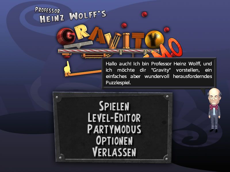 Professor Heinz Wolff's Gravity (Windows) screenshot: Main menu (demo version)