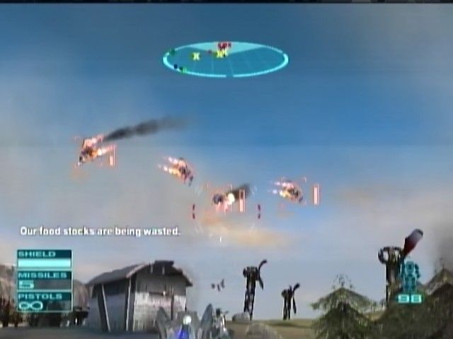 Gun Metal (Xbox) screenshot: On the ground hammering the air targets