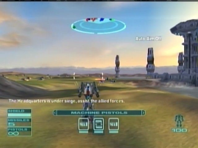 Gun Metal (Xbox) screenshot: Level start: defend the base