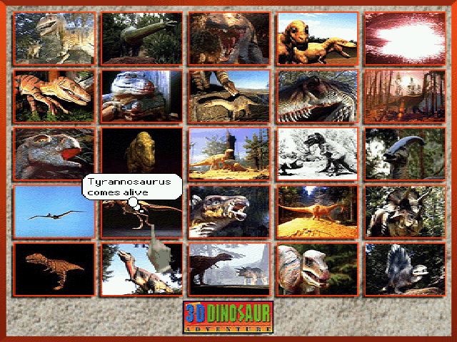 3-D Dinosaur Adventure (DOS) screenshot: You can select many types of dinosaurs to view