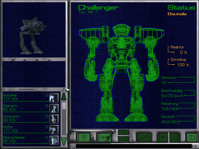 Metalizer (DOS) screenshot: Equipping your mech