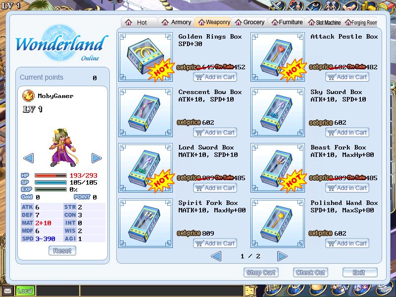 Wonderland Online (Windows) screenshot: Posing with an attack pestle in the premium shop.