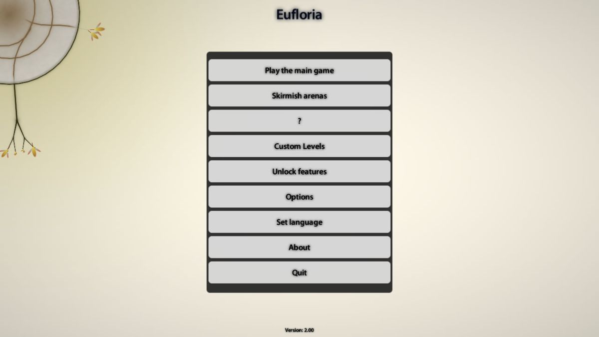 Eufloria (Windows) screenshot: Main menu