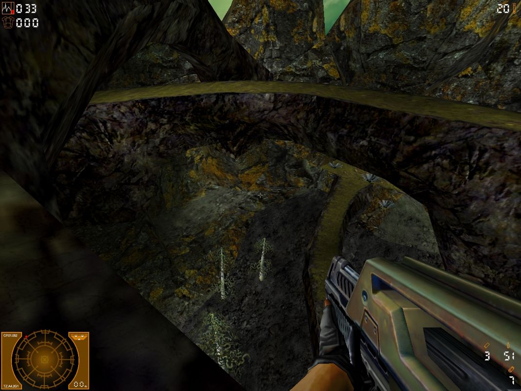 Aliens Versus Predator 2: Primal Hunt (Windows) screenshot: Complicated ledges on the way to evac.