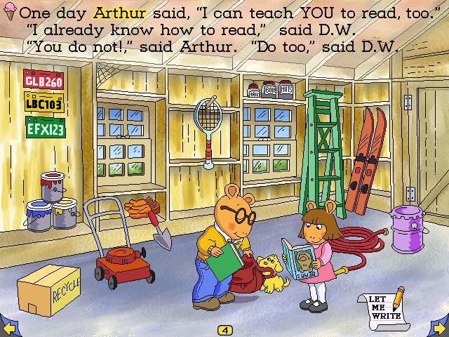 Arthur's Reading Race (Windows) screenshot: Arthur and D.W. setting up the Ice Cream test