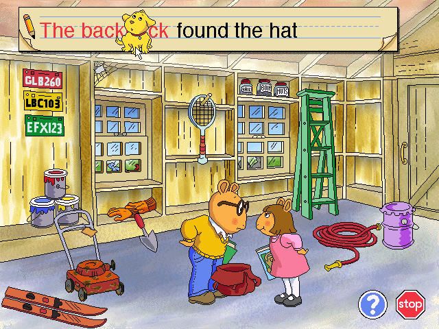 Arthur's Reading Race (Windows) screenshot: Mini game Let Me Write allows for objects using drag and drop to change words