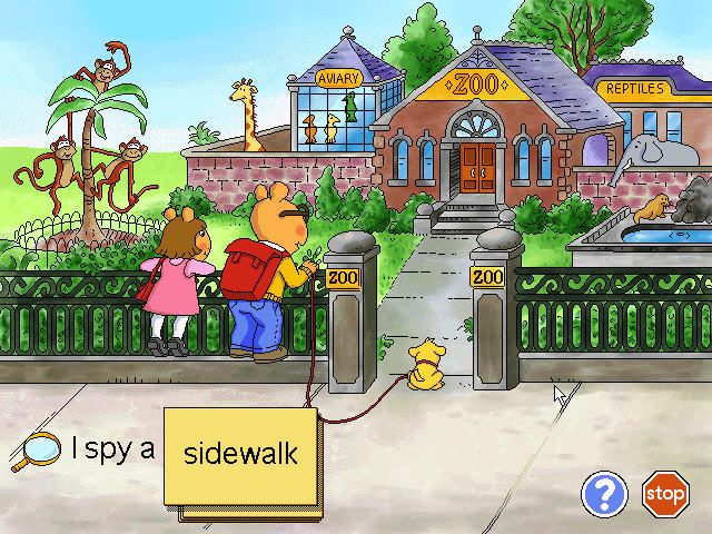 Arthur's Reading Race (Windows) screenshot: Flip cards of the object and voice prompts as well for I-Spy